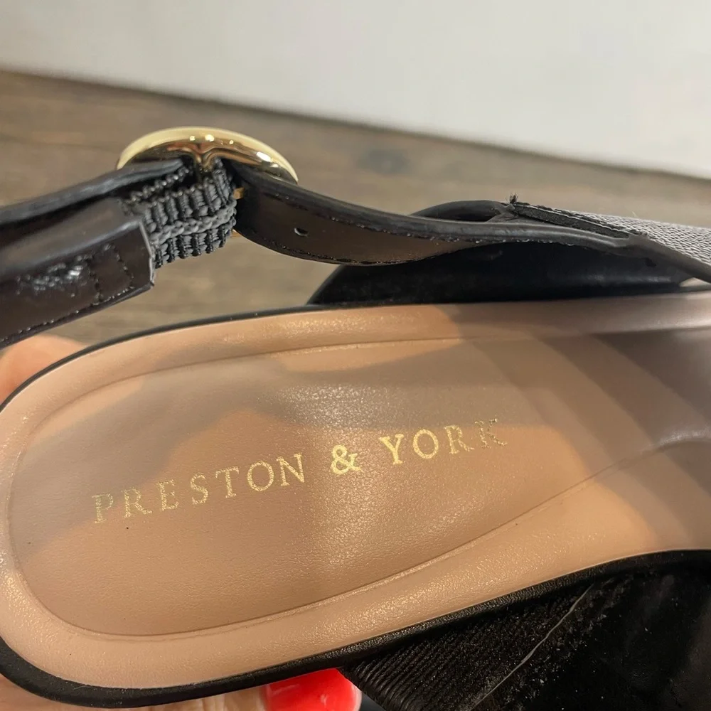 Preston & York Black Wedge Sandals. Leather upper. Size 8M. Like new. Pre-owned